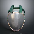 Clear Transparent Face Shield With Green Straps And Golden Frame Design