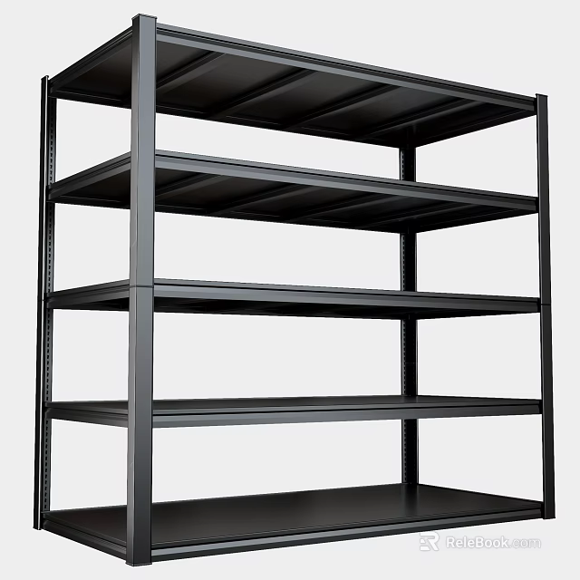 Black Metal Shelving Unit With Multi Tier Open Design For Storage 3d model 