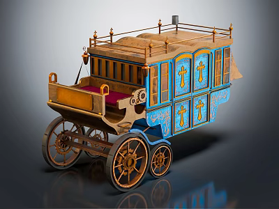 Vintage Blue And Gold Ornate Carriage With Decorative Wheels And Classic Design 3d model