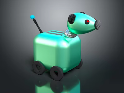 Cute Dog Shaped Turquoise Kitchen Appliance With Wheels And Metallic Accents 3d model
