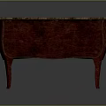 Red Furniture Cabinet With Marble Surface And Curved Wooden Legs Design