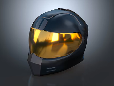 Sleek Modern Black Helmet With Gold Reflective Visor And Shiny Smooth Surface 3d model