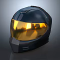 Sleek Modern Black Helmet With Gold Reflective Visor And Shiny Smooth Surface 3d model