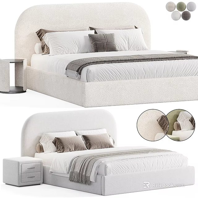 Modern Upholstered Bed With Decorative Pillows Bedside Table And Soft Linen Bedding 3d model