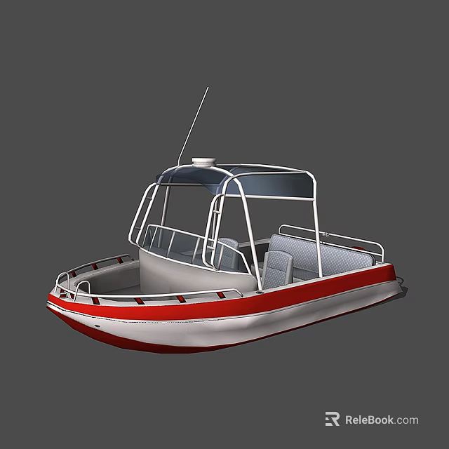 Red And White Pontoon Yacht With Canopy Soft Seats Railings 3d model 