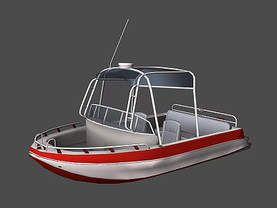 Red And White Pontoon Yacht With Canopy Soft Seats Railings 3d model