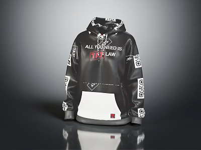 Hooded Sweatshirt with All You Need Is Law Text and Graphic Prints in Black White 3d model