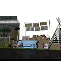 Spring Themed Booth With Teepee Tent String Lights And Decorative Signs 3d model