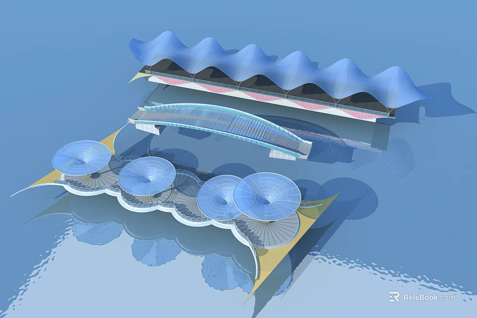 Modern Architectural Bridge Design With Wave Shaped Structure And Glass Walkway 3d model 