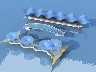 Modern Architectural Bridge Design With Wave Shaped Structure And Glass Walkway 3d model