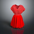 Women's Red Striped Short Sleeve Flared Dress For Daily Casual Wear
