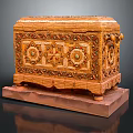 Decorative Wooden Chest With Intricate Carvings Geometric Motifs And Wooden Base
