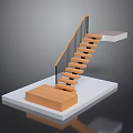 Modern Wooden Staircase With Black Metal Railings And White Platform Base