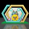 Family Photo Spot Hexagon Green Yellow White With FAMILY Lettering Yellow Emblem Two People Posing