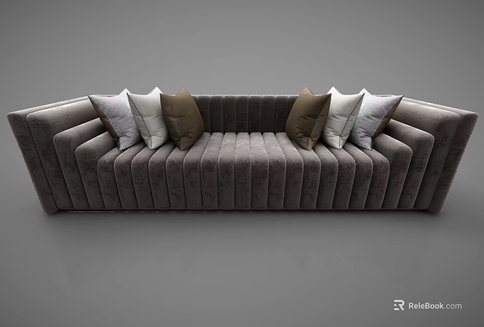 Dark Grey Sectional Sofa With Multiple Decorative Pillows And Ribbed Design 3d model