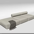 Light Gray Fabric Sectional Sofa with Rolled Cushion and Throw Blanket Modern Design 3d model