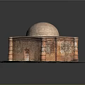 Ancient Architecture Model Featuring Red Brick Structure Dome Roof Square Base Arched Doorway And Columns