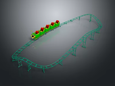 Fun Green Roller Coaster Track with Red Carriages as Amusement Equipment 3d model