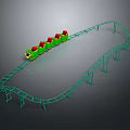Fun Green Roller Coaster Track with Red Carriages as Amusement Equipment 3d model