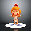 3D Cartoon Game Character With Orange Hair Red Creature On Head Yellow Eyes Red Stripes