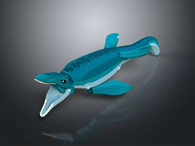 Blue Prehistoric Marine Creature Toy Figure With Open Mouth And Fins 3d model