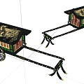 Two Traditional Ornate Carriages With Dragon Patterns Green Body And Wooden Wheels