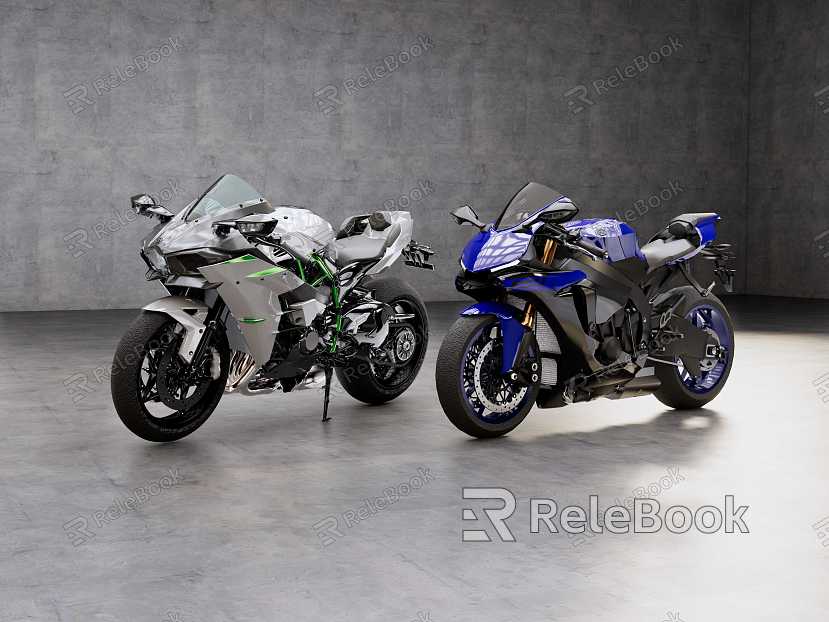 Kawasaki H2R Yamaha R1 Racing Motorcycle model