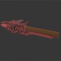 Heavy Futuristic Weapon With Mechanical Structure Green Bullet Chain And Metallic Barrel
