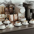 Modern Kitchen Coffee Machines With Multiple Cups Packages And Marble Background 3d model