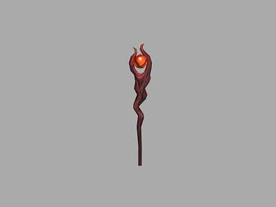 Enchanted Magic Staff With Red Glowing Gem And Twisted Wooden Design 3d model