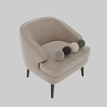 Contemporary Beige Fabric Accent Chair With Curved Backrest Armrests And Dark Wooden Legs