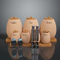 Wooden Coffee Tea Sugar Spice Storage Jars With Grinders On Tray
