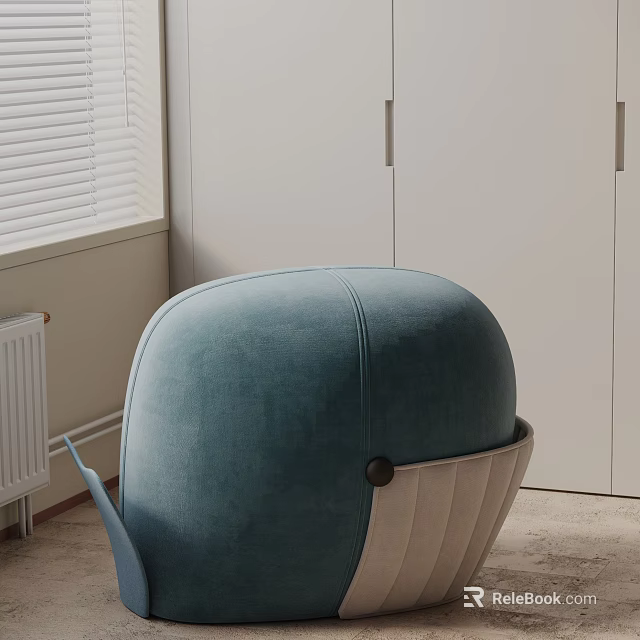 Stylish Side Table in Living Room with Blue Chair White Cabinet and Window Blinds 3d model 
