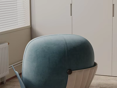 Stylish Side Table in Living Room with Blue Chair White Cabinet and Window Blinds 3d model