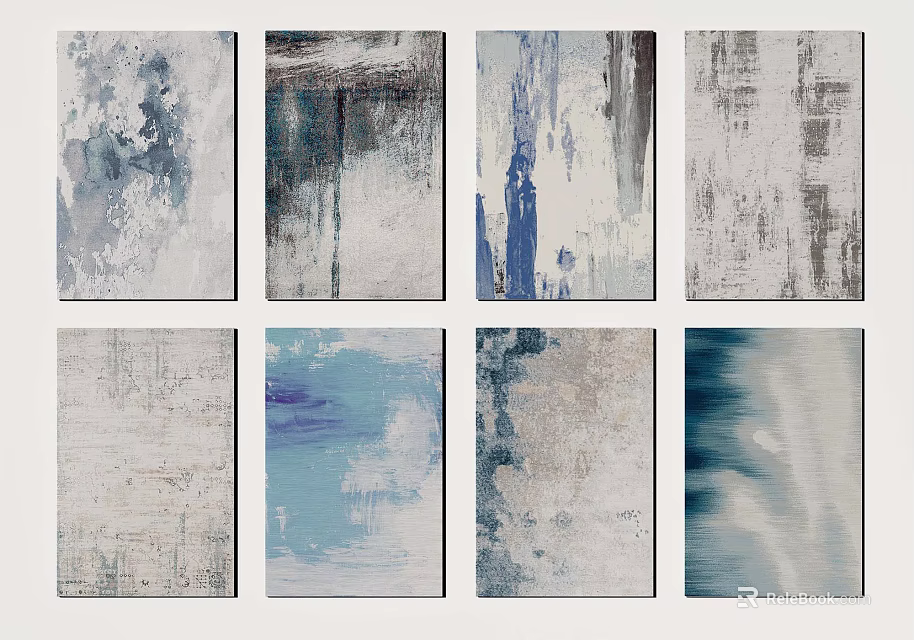 Modern Abstract Square Rugs With Gray Blue White Textured Patterns For Home Decor 3d model