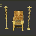 Ornate Golden Throne With Intricate Patterns And Spiral Candlesticks Holding Candles