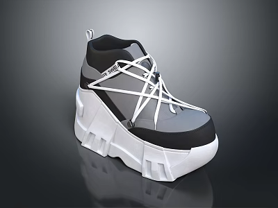 High Top Gray And Black Shoes With White Laces And Thick Platform Sole Design 3d model
