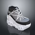 High Top Gray And Black Shoes With White Laces And Thick Platform Sole Design