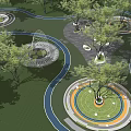 Tree Pits In Park Landscape Design With Curved Pathways And Circular Layout 3d model