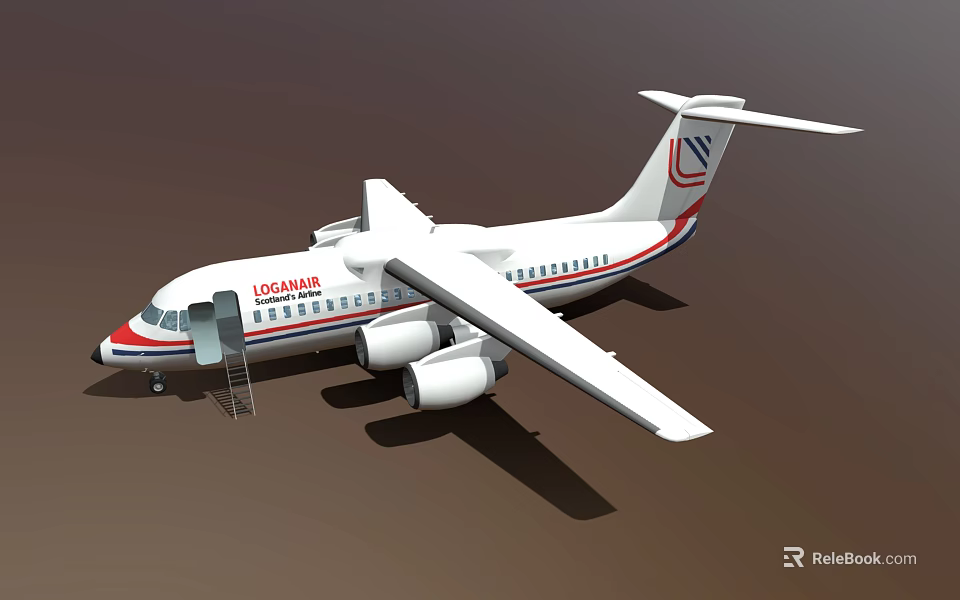 Lugansk Passenger Plane With White Red Blue Stripes Twin Engines And Boarding Stairs 3d model 