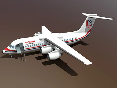Lugansk Passenger Plane With White Red Blue Stripes Twin Engines And Boarding Stairs 3d model