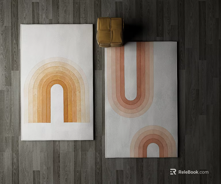 Modern Minimalist Square Rugs With Rainbow Arch Patterns And Orange Pink Gradient 3d model