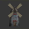 Handmade Windmill Model Craft Equipment With Stone Structure Wooden Blades And Decorative Base