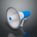 Computer Megaphone With Blue White Body Gray Edge And Dark Background Reflection 3d model