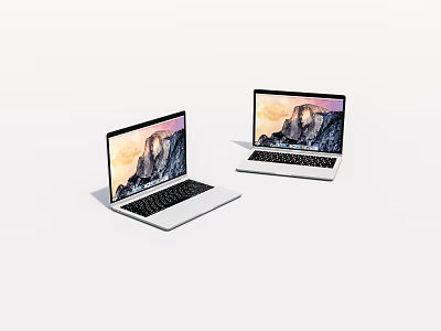 Two Modern Laptops with Scenic Mountain Wallpaper on High Definition Screens 3d model