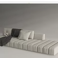 Beige Sectional Sofa With Striped Design Decorative Pillows And Black Throw Blanket 3d model