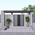 Detached Villa Modern Entrance With Black Front Door Green Plants Stone Steps And Metal Fence