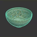 Intricately Carved Decorative Bowl With Colorful Figural Scenes And Ornate Rim