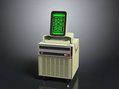 Vintage Electronic Device With Green Screen Maze Display And Beige Cabinet 3d model