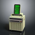 Vintage Electronic Device With Green Screen Maze Display And Beige Cabinet